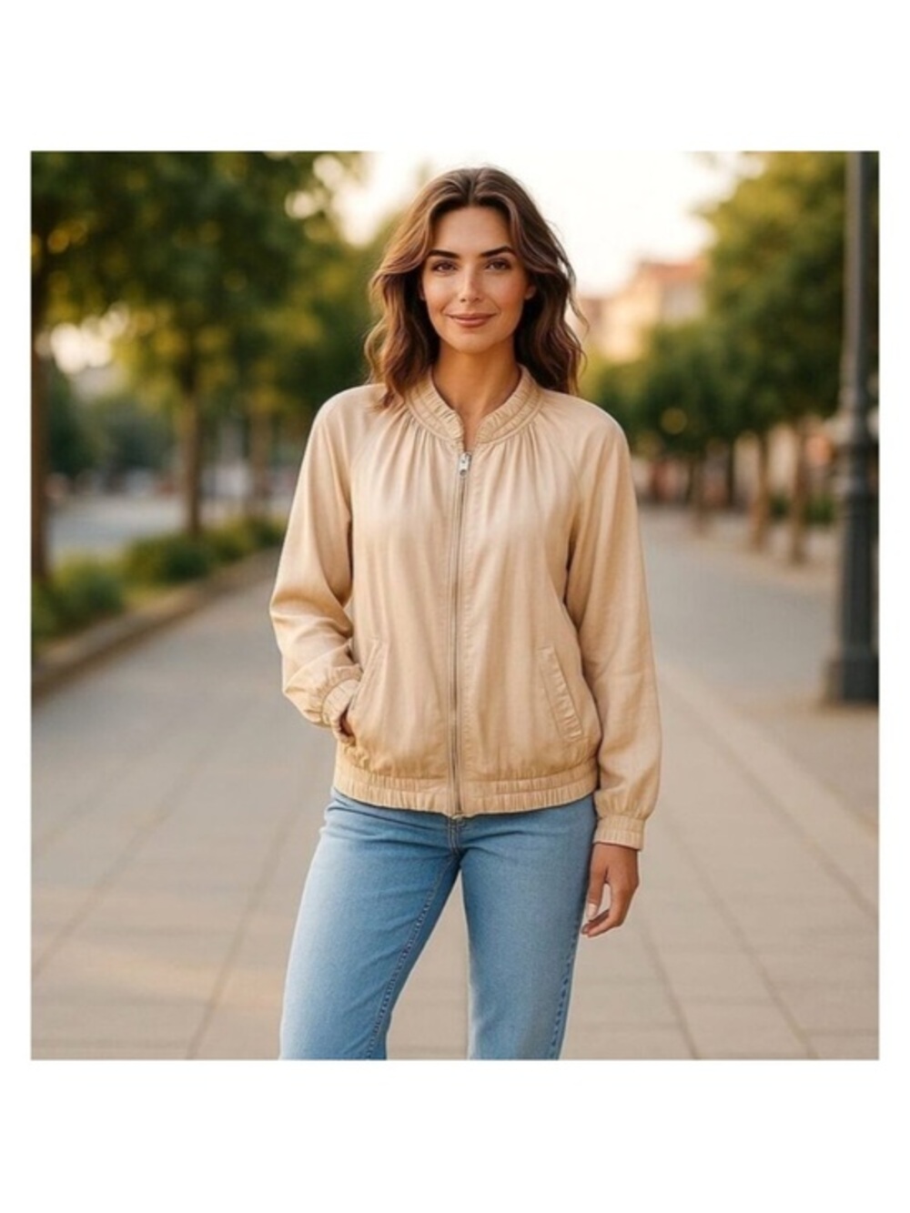Chico’s Shirred Bomber Jacket Frosted Petal Size 2 NWT